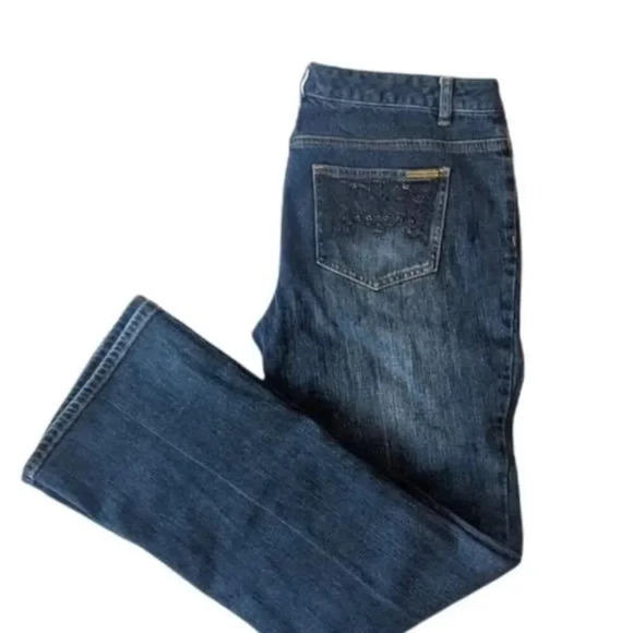 Michael Kors Brown Beaded Embroidered Straight Leg Jeans - Picture 2 of 10